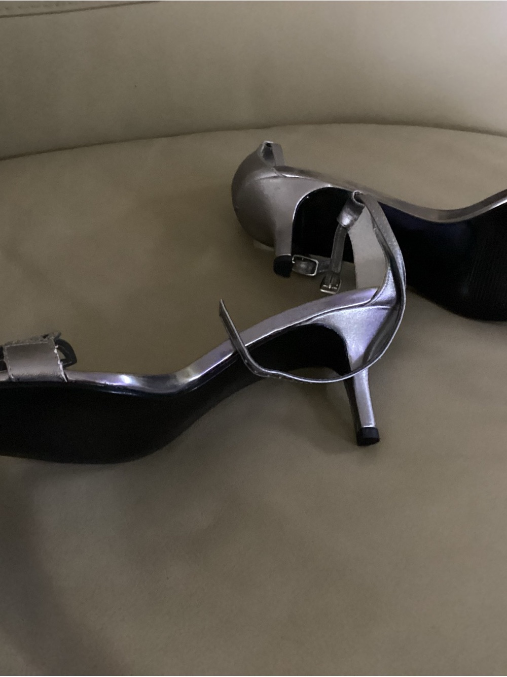 Caparros Silver Rhinestone Open-Toe Slingback Heels - Picture 3 of 5